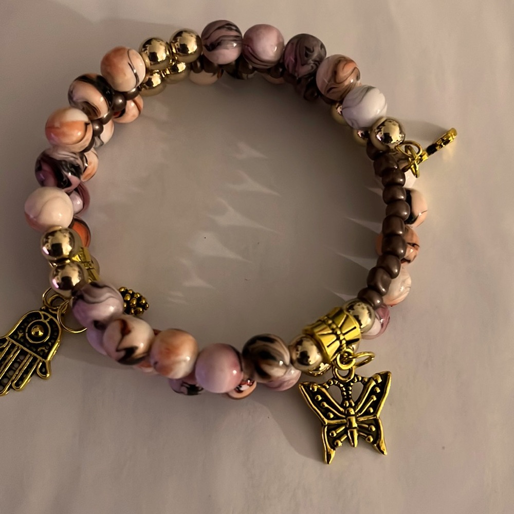 Handmade Wire Beads Bracelet with charms